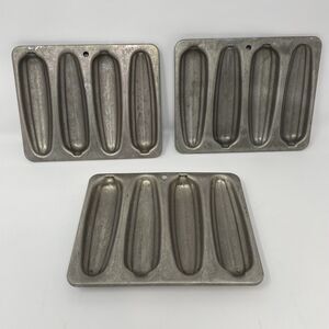 Lot of 3 Vintage 8" Aluminum 4-Slot Cornbread Molds Small Corn Stick Pans Rustic